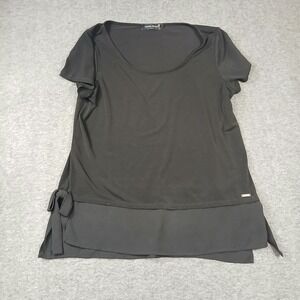 Ivanka Trump Womens Black Layered Hem Side Tie Blouse Top Size M